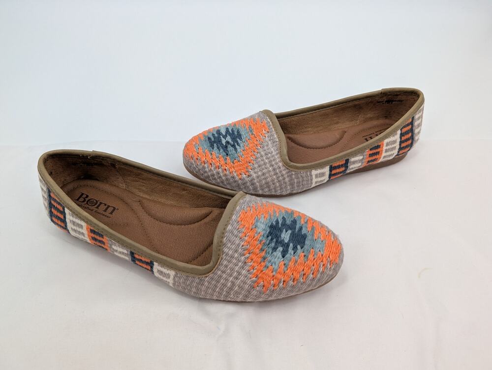 Born Giselle Slip On Leather Ballet Flats Aztec Orange Gray Blue Women's 9 Barn